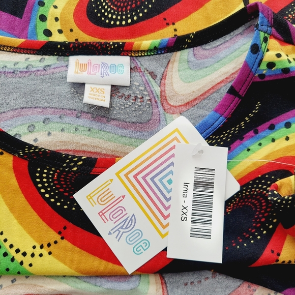 NWT LulaRoe Irma Pride Rainbow Tunic Top Short Sleeve XXS - Picture 4 of 6